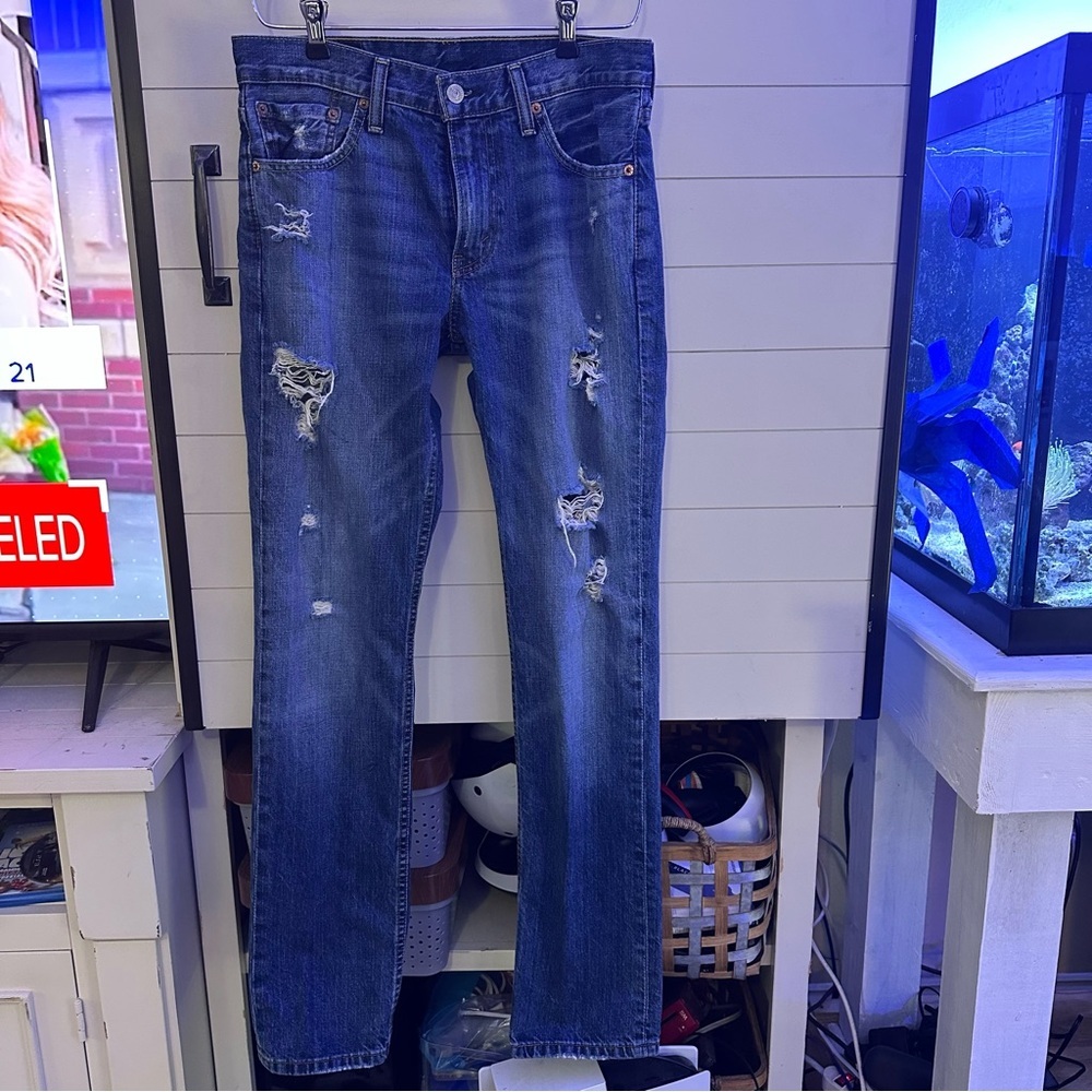 Levi's 511 Slim Jeans Mens 30x32 Blue‎ Good Distressed Ripped Denim 04511-1659